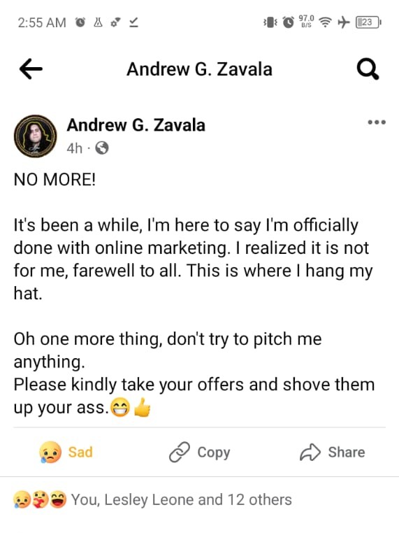 A Friend Saying Goodbye to Online Marketing