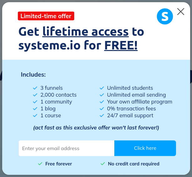 Systeme.io Limited Time Free Forever Plan!